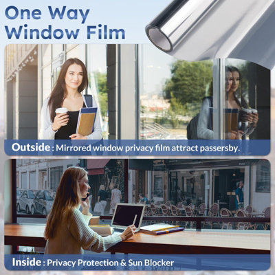 Privacy Window Film, 45 x 400cm, One-Way Mirror Window Film, Adhesive ...