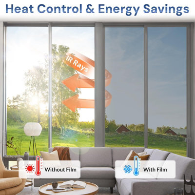Privacy Window Film, 45 x 400cm, One-Way Mirror Window Film, Adhesive ...