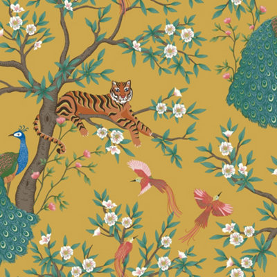 Priya Chinoiserie Turmeric Yellow Wallpaper