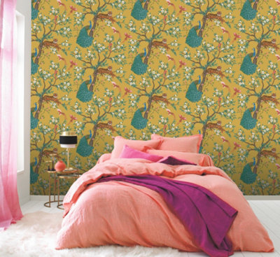 Priya Chinoiserie Turmeric Yellow Wallpaper