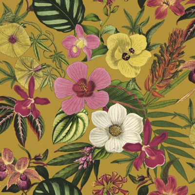 Priya Floral Spiced Yellow Wallpaper