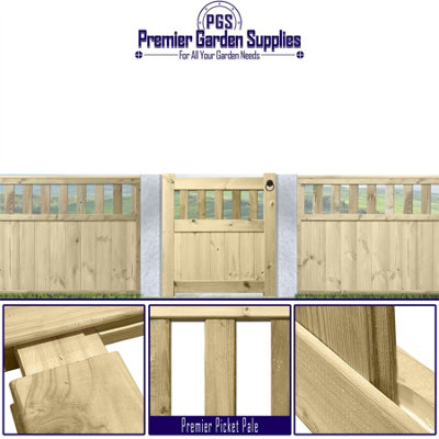 Prmier URBAN Tongue & Groove Garden Gate Pedestrian Pathway Height: 3ft x Width: 3ft with Vertical Picket Pales Trellis - 4
