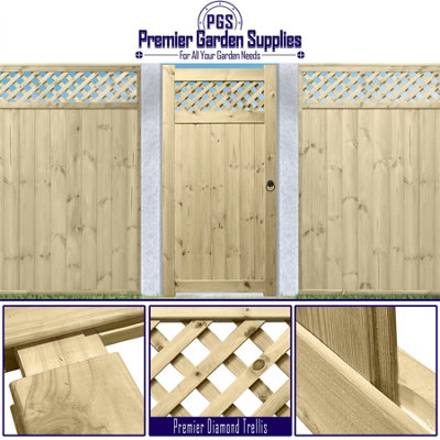 Prmier URBAN Tongue & Groove Garden Gate Pedestrian Pathway Height: 6ft x Width: 3ft with Premier Diamond Trellis - 3