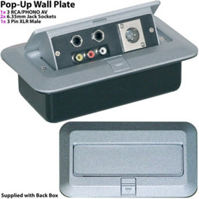 PRO 2 Gang Pop Up Wall Floor Plate & Back Box AV RCA & 6.35mm & XLR Male Outlet