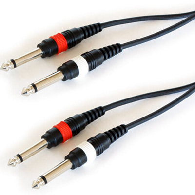 PRO 6m Dual 6.35mm Mono Jack Plug Cable 2x 1/4" Male Guitar Microphone Patch Lead