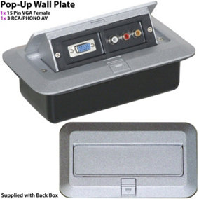 PRO AV Pop Up Wall Floor Plate & Back Box VGA & 3 RCA PHONO PC Laptop TV Outlet