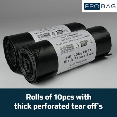 PRO Bag Garden Sack - PREMIUM GRADE - Extra Strong Black Garden Sack - Rolls of Heavy Duty Tear Resistant Garden Refuse Sacks - 5