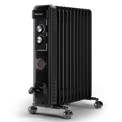 Pro Breeze 2500W Compact Oil Filled Radiator with 11 Fins and Thermostat Control - Black