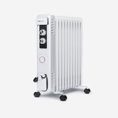 Pro Breeze 2500W Compact Oil Filled Radiator with 11 Fins and Thermostat Control