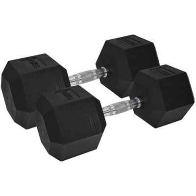 10LB Rubber Hex Dumbbell Pair - Chrome Knurled Handle Weight Set For Home Gym
