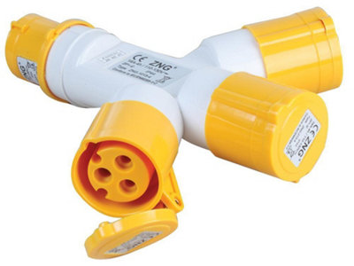 PRO ELEC - 16A, 110V, CEE Plug to 3 Sockets, 2P+E, Yellow, IP44