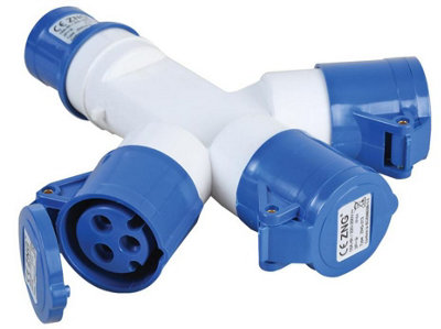 PRO ELEC - 16A, 230V, CEE Plug to 3 Sockets, 2P+E, Blue, IP44