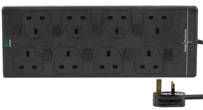 PRO ELEC - 1m 8 Way Individually Switched Surge Protected Extension Lead, Black