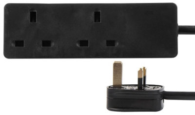 PRO ELEC - 2-Gang Extension Lead, 0.5m, Black