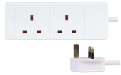 PRO ELEC - 2 Gang Extension Lead, White 5m