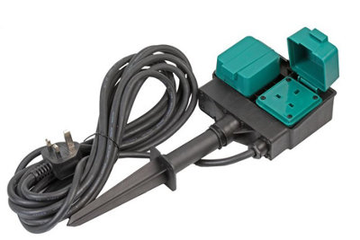 PRO ELEC - 2 Gang Garden Spike Outdoor Mains Extension Lead, 6m, IP44
