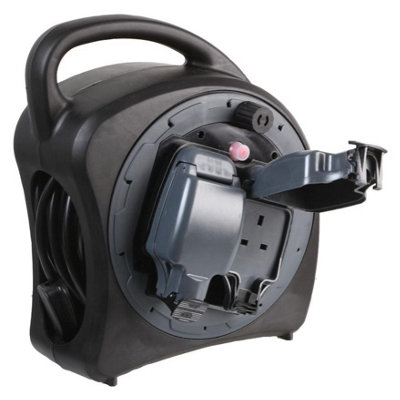 PRO ELEC - 2-Gang Outdoor Mains Extension Reel, IP54, Black, 25m
