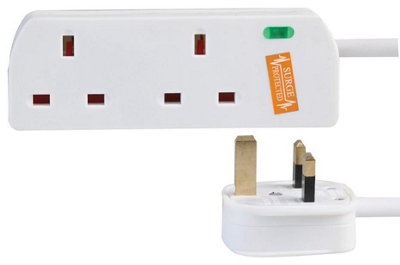 PRO ELEC - 2 Gang Surge Protected Extension Lead, 2m, White