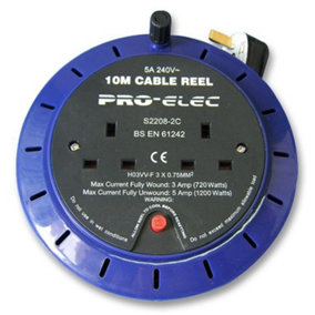 PRO ELEC - 2 Socket Cassette Reel, 5A, 10m