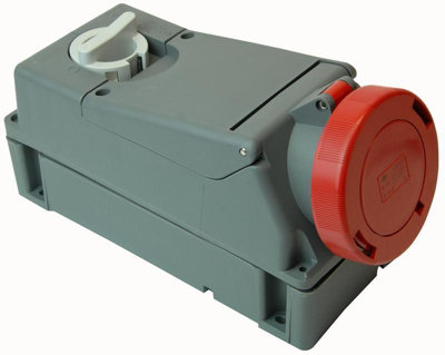 PRO ELEC - 32A, 415V, 3P+N+E CEE Switched Socket, Red