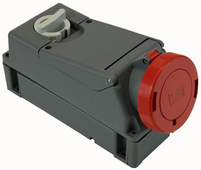 PRO ELEC - 32A, 415V, 3P+N+E CEE Switched Socket with RCD / MCB Compartment, Red