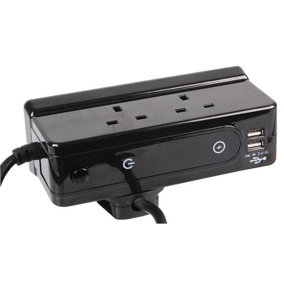 PRO ELEC - 4-Gang Desktop Mains Extension Lead with 2x USB Charging Ports, 2m, Black