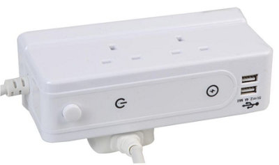 PRO ELEC - 4-Gang Desktop Mains Extension Lead with 2x USB Charging Ports, 2m, White