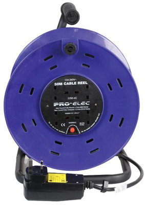 PRO ELEC - 4-Gang Mains Extension Reel with RCD, 13A, 50m