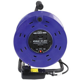 PRO ELEC - 4-Gang Mains Extension Reel with RCD, 13A, 50m