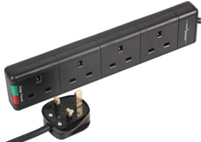 PRO ELEC - 4-Gang Surge Protected Extension Lead, Black, 5m Lead