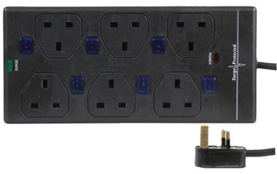 PRO ELEC - 6 Way Extension Lead, Individually Switched with Surge Protection