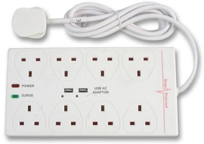 PRO ELEC - 8 Way USB Charging Surge Protected Extension Lead