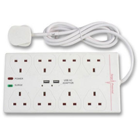 PRO ELEC - 8 Way USB Charging Surge Protected Extension Lead