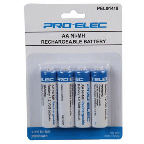PRO ELEC - NiMH Rechargeable AA Batteries, 2600mAh 4 Pack