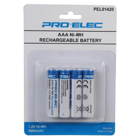 PRO ELEC - NiMH Rechargeable AAA Batteries, 1000mAh 4 Pack