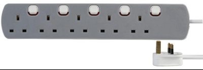 PRO ELEC PEL00574 5 Gang Individually Switched Extension Lead, Grey, 3m