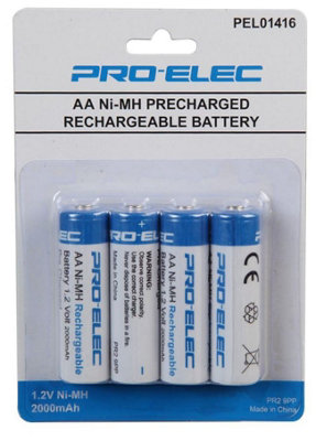 PRO ELEC - Pre-Charged NiMH Rechargeable AA Batteries, 2000mAh 4 Pack