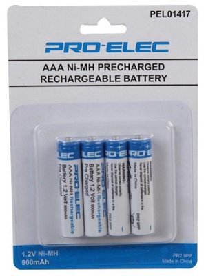 PRO ELEC - Pre-Charged NiMH Rechargeable AAA Batteries, 900mAh 4 Pack