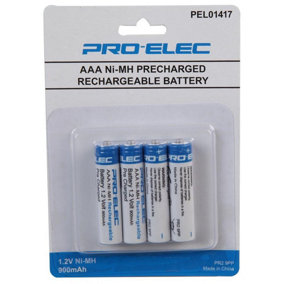 PRO ELEC - Pre-Charged NiMH Rechargeable AAA Batteries, 900mAh 4 Pack