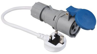 PRO ELEC - UK Mains Plug to CEE Socket, 240V, 16A, 2P+E, IP44, Blue