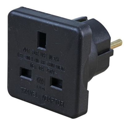 PRO ELEC - UK to Europe Travel Adaptor, Black Twin Pack