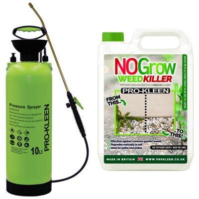 Pro-Kleen 10L Pump Sprayer with Pro-Kleen 5L No Grow Weed & Moss Killer