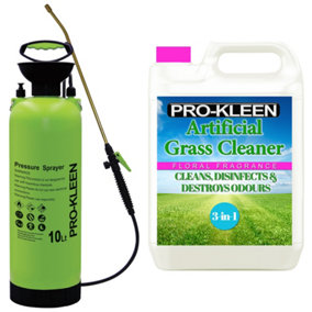 Pro-Kleen 10L Pump Sprayer with Pro-Kleen Artificial Grass Cleaner 5L Floral Fragrance