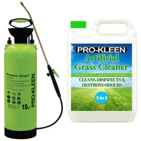 Pro-Kleen 10L Pump Sprayer with Pro-Kleen Artificial Grass Cleaner 5L Fresh Cut Grass Fragrance