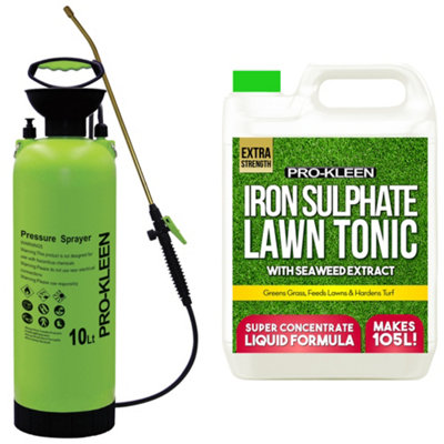 Pro-Kleen 10L Pump Sprayer with Pro-Kleen Liquid Iron Sulphate 5L Grass Greener & Turf Hardener