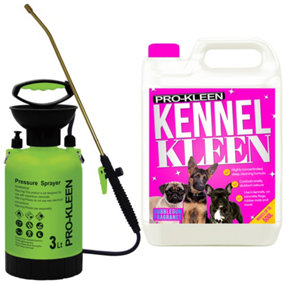 Pro-Kleen 3L Pump Sprayer with Pro-Kleen 5L Kennel Kleen Bubblegum For Catteries, Hutches, Aviaries, Patios, Artificial Grass