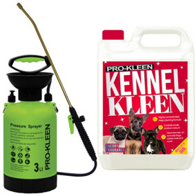 Pro-Kleen 3L Pump Sprayer with Pro-Kleen 5L Kennel Kleen Cherry For Catteries, Hutches, Aviaries, Patios, Artificial Grass