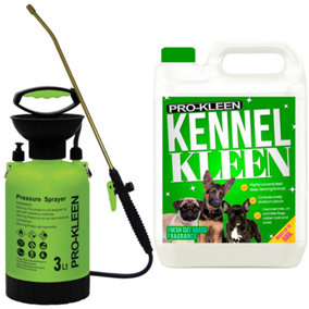 Pro-Kleen 3L Pump Sprayer with Pro-Kleen 5L Kennel Kleen Cut Grass For Catteries, Hutches, Aviaries, Patios, Artificial Grass