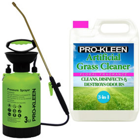 Pro-Kleen 3L Pump Sprayer with Pro-Kleen Artificial Grass Cleaner 5L Floral Fragrance