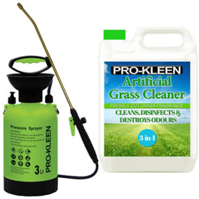 Pro-Kleen 3L Pump Sprayer with Pro-Kleen Artificial Grass Cleaner 5L Fresh Cut Grass Fragrance
